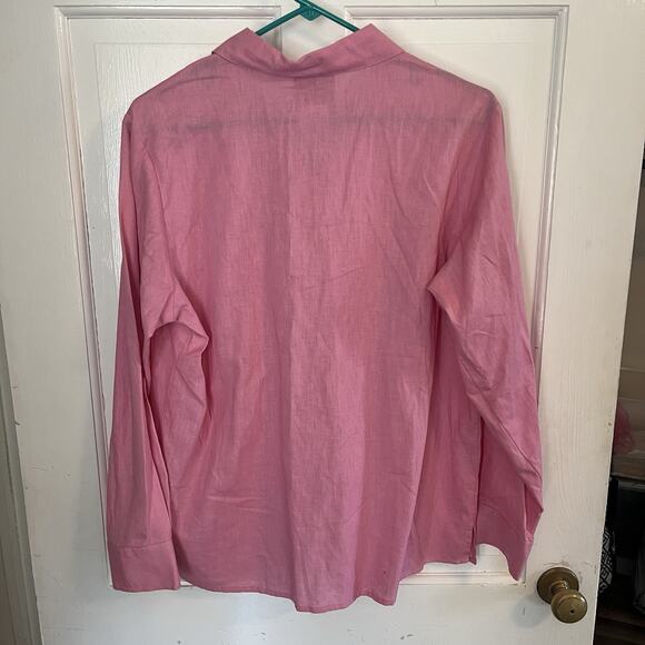 NWT Quacker Factory Women's Linen Button Up Pink Shirt S Rhinestone Funky Glam - Picture 4 of 10